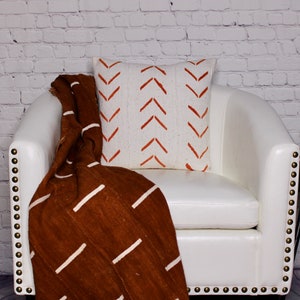 Authentic Orange/ Rust And Off White Mud Cloth Throw Pillow Cover/ Bogolan Mudcloth Cushion/ Boho Style Pillow Case