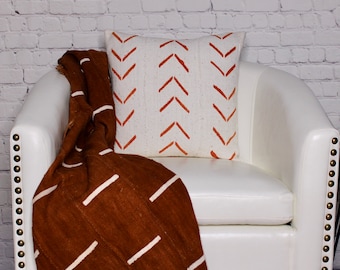Authentic Orange/ Rust And Off White Mud Cloth Throw Pillow Cover/ Bogolan Mudcloth Cushion/ Boho Style Pillow Case