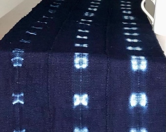 Authentic Indigo Mudcloth Table Runner African Bogolan Fabric Boho Decor Rustic Table Decor