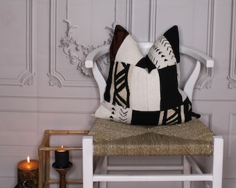 Authentic Black/White/Brown Patchwork Mud Cloth Throw Pillow Cover/ Mudcloth Cushion /Bogolan Pillow Case/ African Mudcloth Pillow Cover