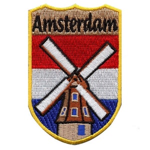 Amsterdam Patch (3 Inch) Iron or Sew-On Badge European Trekking Adventure Hiking Travel Windmill Holland Dutch Badges Backpack Gift Patches