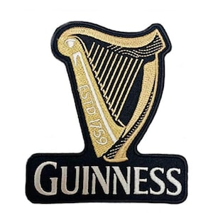 Guinness Harp-logopatch (4 inch) geborduurde opstrijk- of naaibadge Brouwerij Dublin Ierland DIY-embleem Rugzak, jas, hoed, cadeaupatches