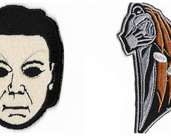 x2 Halloween Movie Patch Set (3.5 Inch) Embroidered Iron/Sew-on Badges Michael Myers Mask Horror Film Slasher DIY Costume Gift Patches