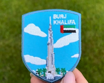 Burj Khalifa Patch (3.1 Inch) Embroidered Iron or Sew-On Badge UAE Dubai Middle East Travel Sightseeing Backpack, Cap, Hat Gift Patches