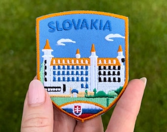Parche de Eslovaquia (3,1 pulgadas) para planchar o coser, bordado, para viajes por Europa del Este, turismo europeo, mochilas, gorras y sombreros, parches de regalo