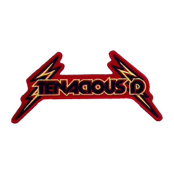 Tenacious-D Patch (4.5 Inch) Red Iron or Sew On Badge Rock Band Logo New Jack Black Lightning Emblem Applique for Jacket / Bag Gift Patches