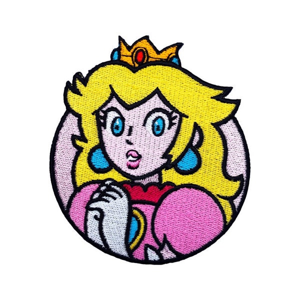 Princess Peach Patch (3 pouces) Fer brodé ou coudre sur badge Applique Souvenir Rétro DIY Costume, Veste, Sac, Robe, Chapeau, Patchs cadeaux