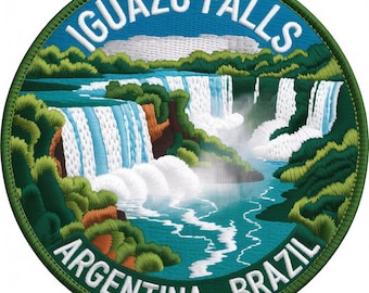 Parche bordado de las Cataratas del Iguazú (Argentina, Brasil) (7,9 cm) para planchar o coser. Insignia para turismo de vida silvestre, mochila, gorra o sombrero.