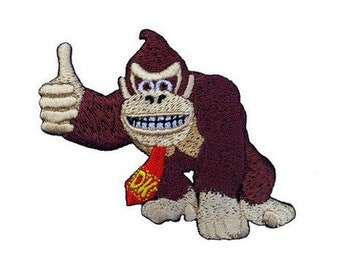 Donkey Kong Patch (3 Inch) Embroidered Iron or Sew on Badge Retro Gamer Gorilla Ape Monkey Souvenir Retro DIY Costume Cartoon Gift Patches