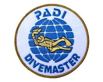 PADI Divemaster Patch (4 Inch) Embroidery Diving Badge Scuba Diver Easy DIY Iron/Sew-On Embroidered Applique Emblem Crest Gift Patches