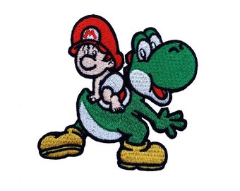 Yoshi's Island Patch (3,5 Zoll) gestickt Aufbügler zum Aufnähen DIY Applikation Souvenir Baby Yoshi Dinosaurier Retro Geschenk Patches