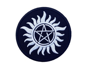 Supernatural Schwarz Anti- Possession Patch (3,5 Zoll) gesticktes Eisen auf Abzeichen Tattoo Logo Applikation Souvenir Kostüm Pentagram Emblem Crest