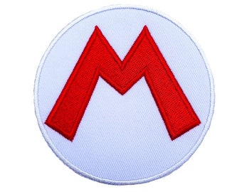 Mario M Logo Patch (3 Inch) Embroidered Iron or Sew on Badge Applique Souvenir Retro Costume Mario Kart Allstars Snes