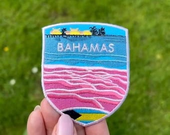Bahamas Patch (3.1 Inch) Embroidered Iron or Sew-On Badge Caribbean Tropical Travel Sightseeing Backpack, Cap, Hat Gift Patches