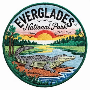 Everglades Florida Patch (3.1 Inch) Embroidered Iron or Sew-On Badge Swamp Wildlife Travel Sightseeing, Backpack, Cap, Hat Gift Patches