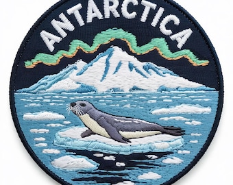 Antarctica Sightseeing Patch Embroidered Iron/Sew-on Badge (3.1 Inch) Antarctic Adventure Explorer Leopard Seal Wildlife Emblem Patches