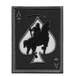 Ace of Spades grimmiger Reaper Todeskarte taktischer Totenkopf Skeleton Fastener Patch Geschenk Aufnäher (3.25 inch)