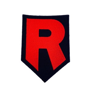 Team Rocket R Patch (4 Inch) Black + Red Embroidered Iron/Sew on Badge Applique Souvenir Retro Giovanni Costume Prepare for Trouble Logo