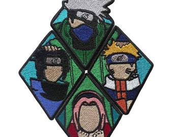 Lot de 4 écussons inspirés des dessins animés (3 pouces) Badges à repasser ou à coudre brodés à faire soi-même pour déguisement / Souvenir de Cosplay Emblème de manga japonais