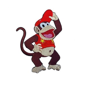 Diddy Kong Patch (3 Inch) Gesticktes Aufbügeln oder Aufnähen Retro Gamer Gorilla Affe Affe Andenken DIY Kostüm DK Geschenk Aufnäher