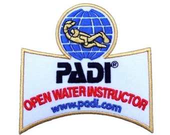 PADI Open Water Instructor Patch (3.5 Inch) Embroidery Diving Badge Scuba Diver Easy DIY Iron / Sew On Embroidered Applique Emblem Crest