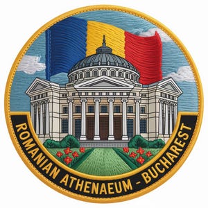 Romanian Anthenaum Bucharest Patch (3.1 Inch) Embroidered Iron or Sew-On Badge Urban City Sightseeing, Backpack, Cap, Hat Gift Patches