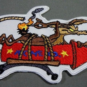 Wile E Coyote Patch (4 Inch) Embroidered Iron/Sew-on Badge Retro Cartoon Character Acme Rocket Emblem DIY Costume, Hat, Bag, Gift Patches