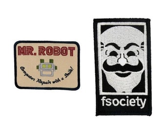 Mr-Robot and Fsociety Patch Set Iron on / Sew on Embroidery Patches DIY Costume Badge Prop Souvenir Jacket Bag Gift Patches