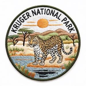 Kruger nationalpark leopardmärke (3,1 tum) broderat stryk- eller sy-på-märke Afrika resor sightseeing ryggsäck, keps, hatt presentmärken