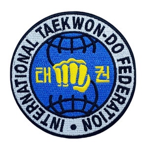 Taekwondo Patch (3,5 Zoll) Gesticktes Eisen / Aufnäher Kimono Gi Südkorea Flagge Kampfkunst Selbstverteidigung Emblem Crest Patches