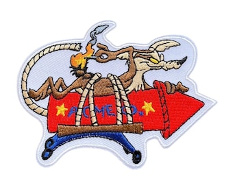 Wile E. Coyote-märke (10 cm) Broderat stryk-/sysömmärke Retro tecknad figur Acme Rocket Emblem DIY-kostym, hatt, väska, presentmärken