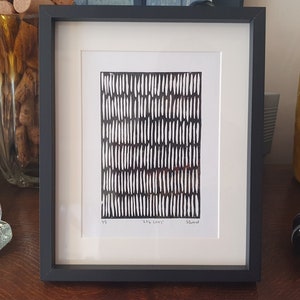 impression d&#39;art contemporain en linogravure | « 174 lignes » | gravé et imprimé à la main, oeuvre d&#39;art minimaliste, art mural en édition limitée, noir sur blanc
