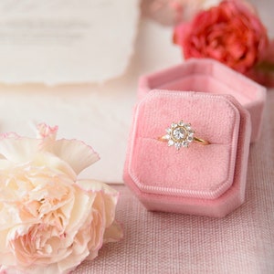 Portafedi matrimonio ottagonale in velluto, rosa