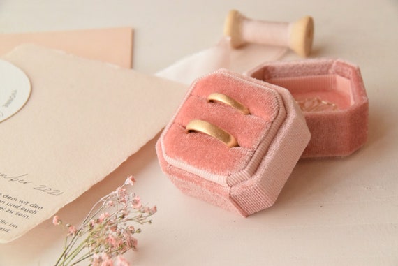Noble Jewelry Box for Wedding Rings Made of Velvet Raspberry