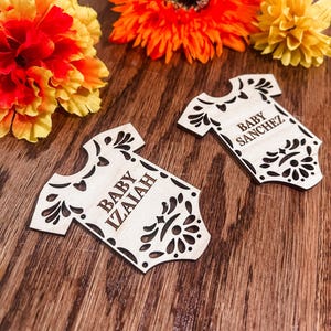 Custom Papel Picado Wooden Onesie Party Favors: Cielito Lindo Baby Shower