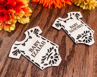 Custom Papel Picado Wooden Onesie Party Favors: Cielito Lindo Baby Shower