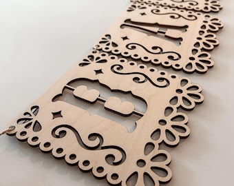 Papel Picado Girlande aus Holz: Baby Namensschild, Cielito Lindo
