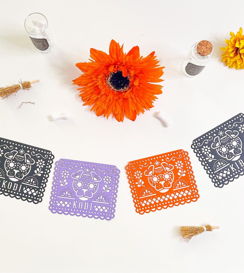 Personalized Dog Dia de los Muertos Papel Picado Banner: Altar Decor image 6
