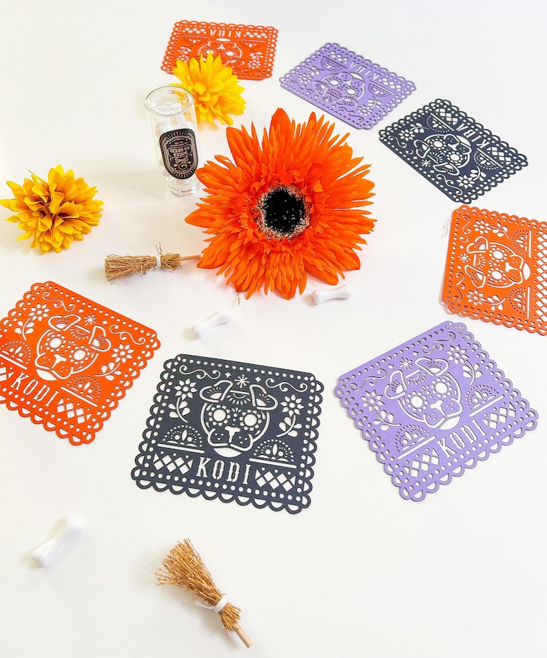 Personalized Dog Dia de los Muertos Papel Picado Banner: Altar Decor image 5