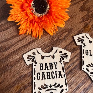 Custom Papel Picado Wooden Onesie Party Favors: Cielito Lindo Baby Shower