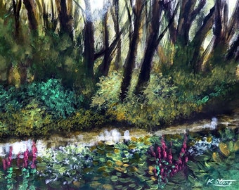 Original Acrylic Painting on paper, Original Framed Painting, Original Landscape Painting, Countryside Painting