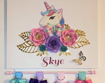 Jojo Siwa Unicorn Personalized Bow Holder with Rod & Ribbons, Baby Girl, Hair Bow Holder, Girl Nursery Decor, Headband Holder, Bow Organizer