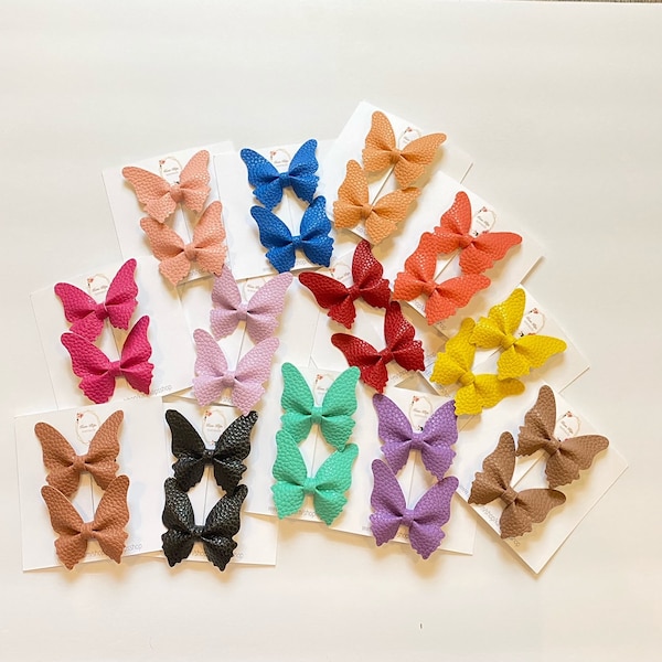 Shiny Faux Leather Butterfly Hairclips, Girl Hair Bows, Girl Hair Accessories, Butterfly Bows, Toddler Bows, Baby Bows, Faux Leather Bows