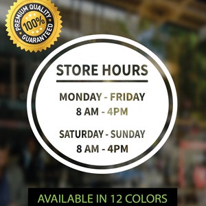Store Hours, Custom Store Hours, Custom Business Hours Sign, Storefront Decal, Restaurant Hours, Hours Of Operation Sign