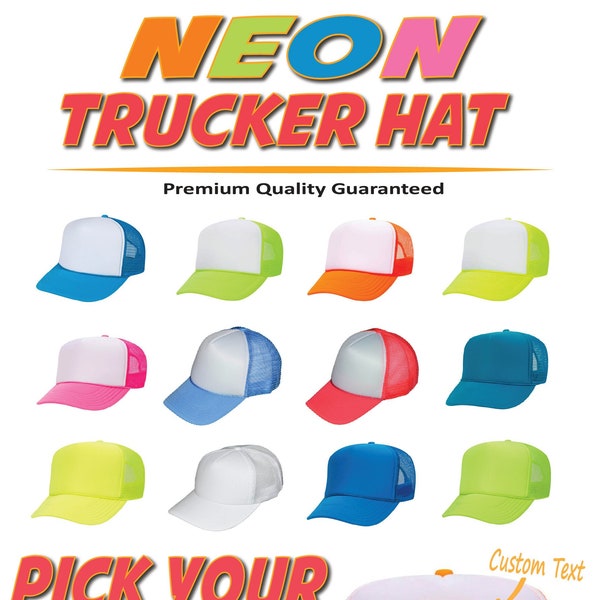 NEON TRUCKER HATS, Trucker Hat, Party Hats, Bachelor Party Hat, Crew Hat, Team Crew, Pool Party, Beach Vacation, Bridal Party, Sports, Neon