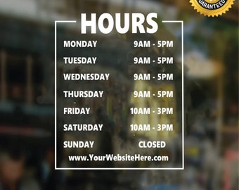 Store Hours, Custom Store Hours, Custom Business Hours Sign, Storefront Decal, Restaurant Hours, Hours Of Operation Sign