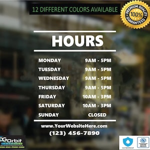Store Hours, Custom Store Hours, Custom Business Hours Sign, Storefront Decal, Restaurant Hours, Hours Of Operation Sign