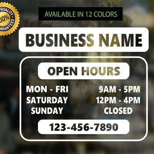 Store Hours, Custom Store Hours, Custom Business Hours Sign, Storefront Decal, Restaurant Hours, Hours Of Operation Sign