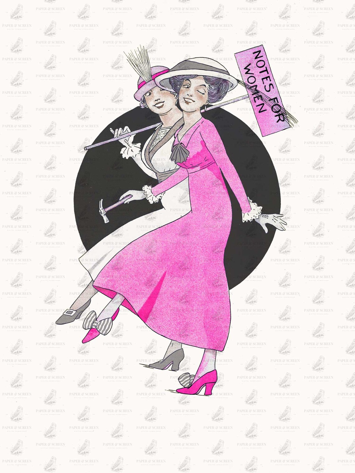 Set of 6 Vintage Feminist Pink Suffragette Wall Art Printable Women's
