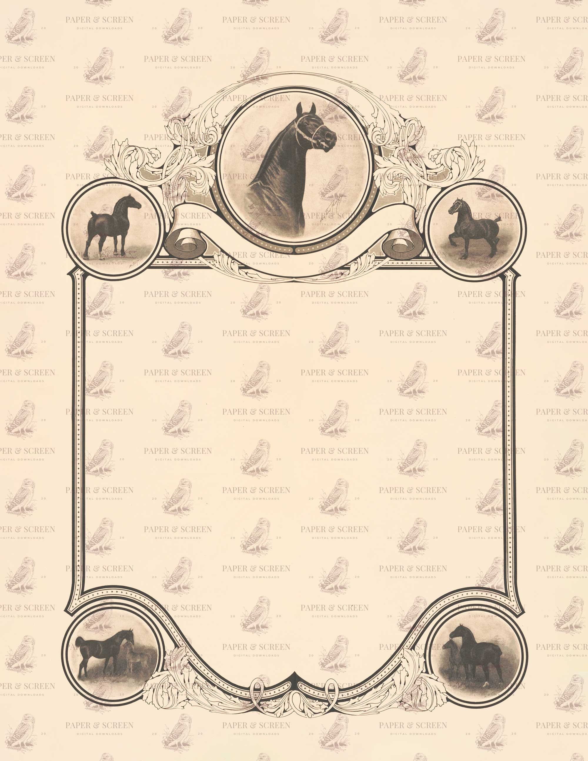 Vintage Horse Border Antique Printable Digital Download Etsy